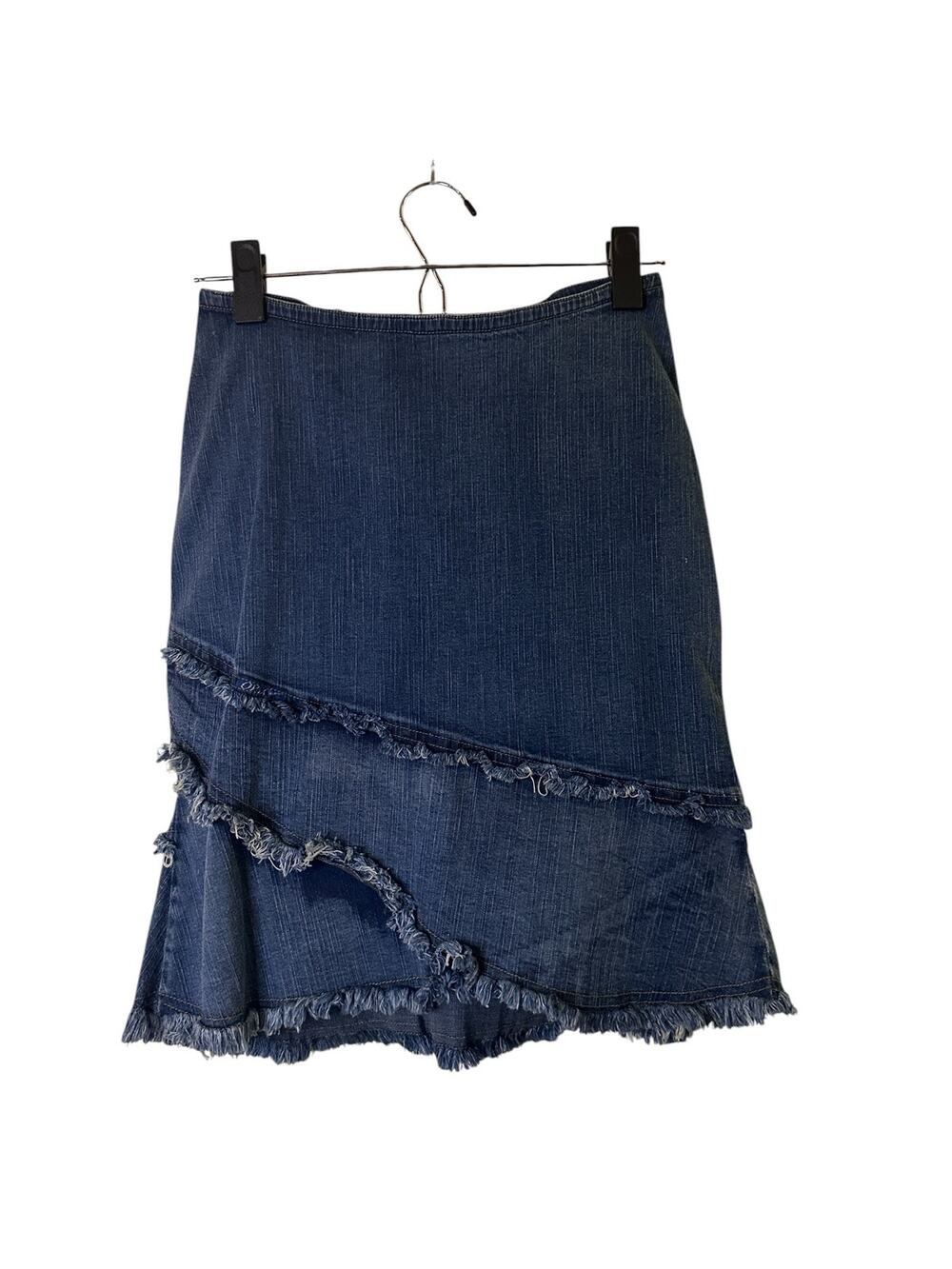 Orix's Dark Blue Fringe Detail Cotton Denim Jean Skirt Women Sz S